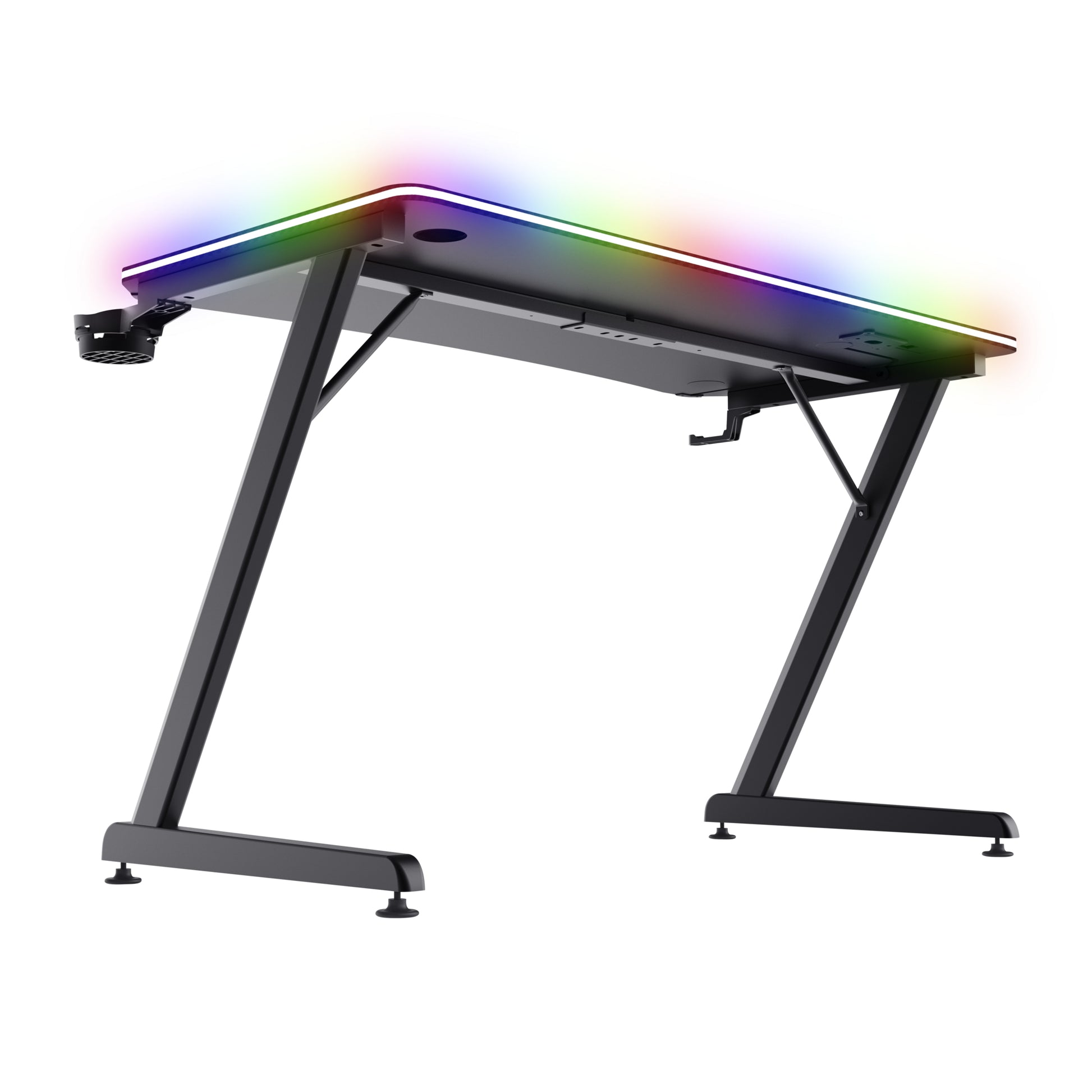 Trust GXT710 Luminus Pro – Rollbarer Computertisch, 1'200×600×740 mm, bis 150 kg, RGB-LED-Beleuchtung, Schwarz