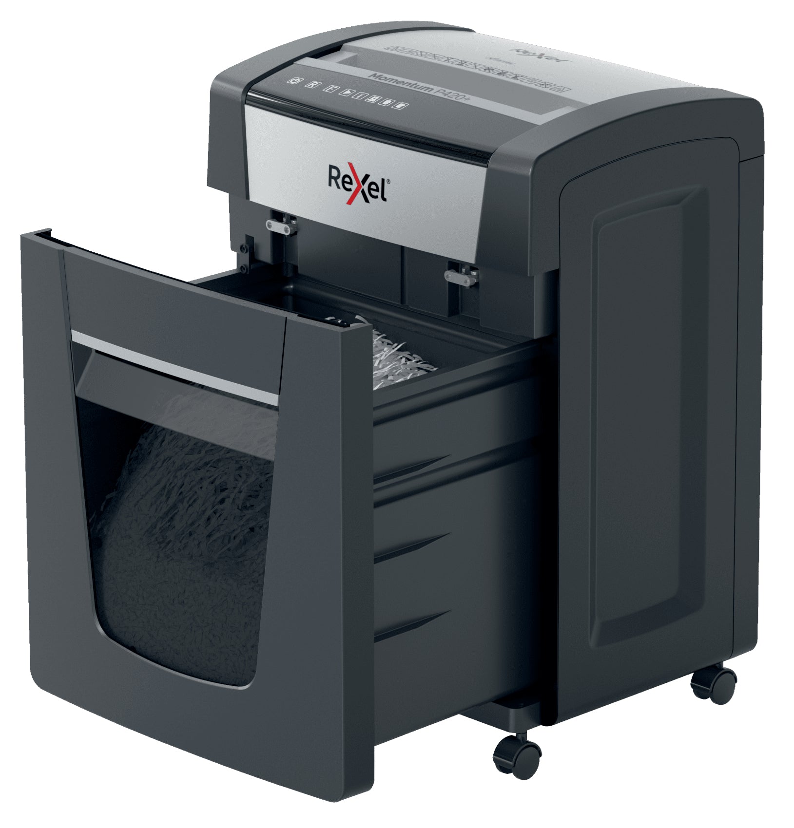 Rexel Momentum P420+ – Aktenvernichter, DIN P-4, Partikelschnitt 4 × 35 mm, 20 Blatt, 30 l, A4