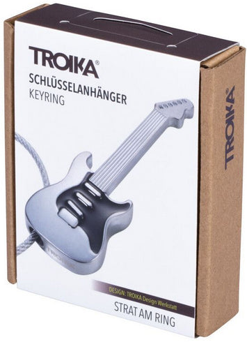 TROIKA Schlüsselanhänger Gitarre – Metall, Grau/Schwarz, 65 × 22 × 8 mm, 6er-Pack