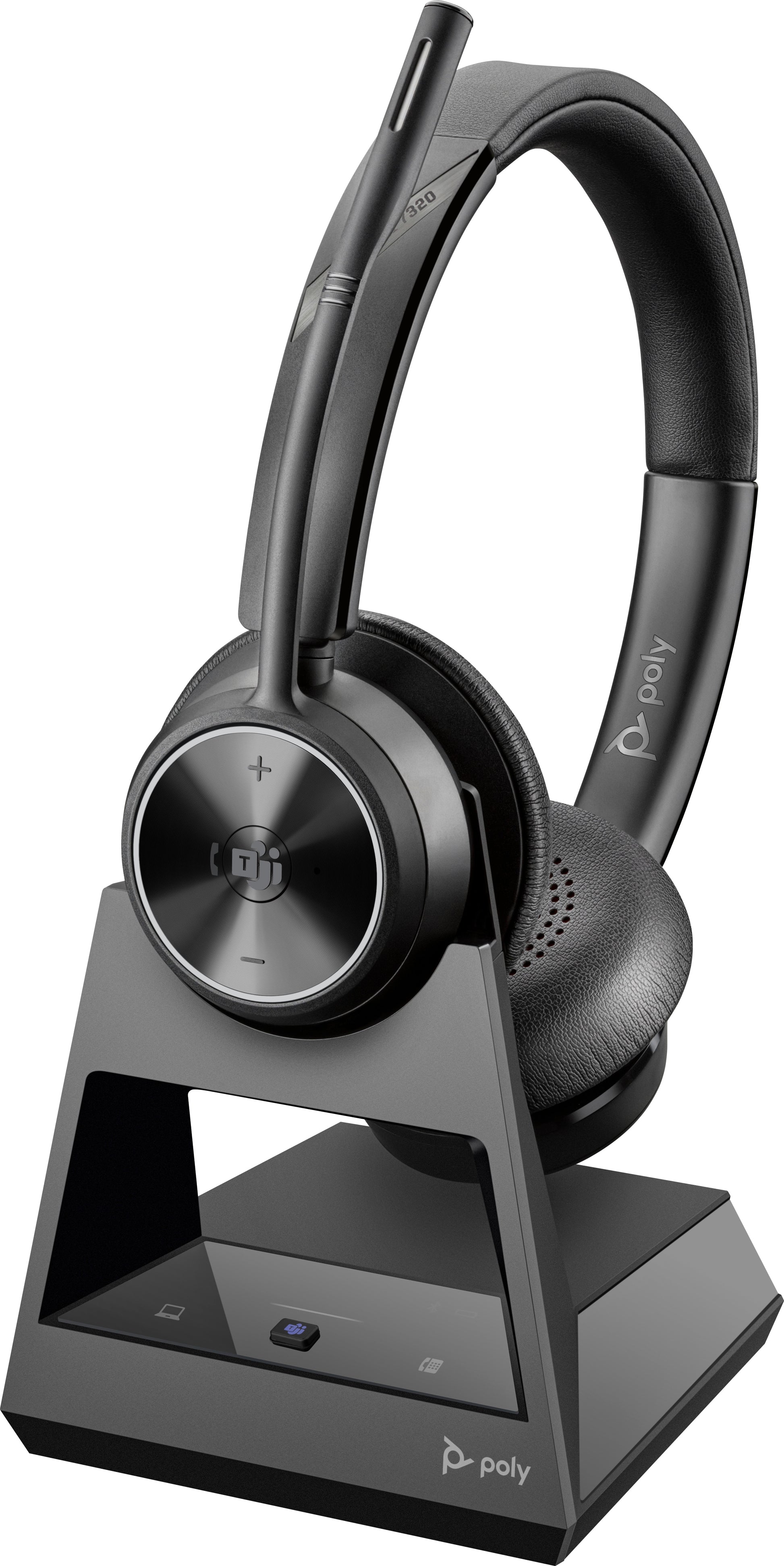 Poly Savi 7320 UC Office-Headset – On-Ear, Stereo, DECT, MS Teams zertifiziert, mit USB-A-Dongle, Schwarz