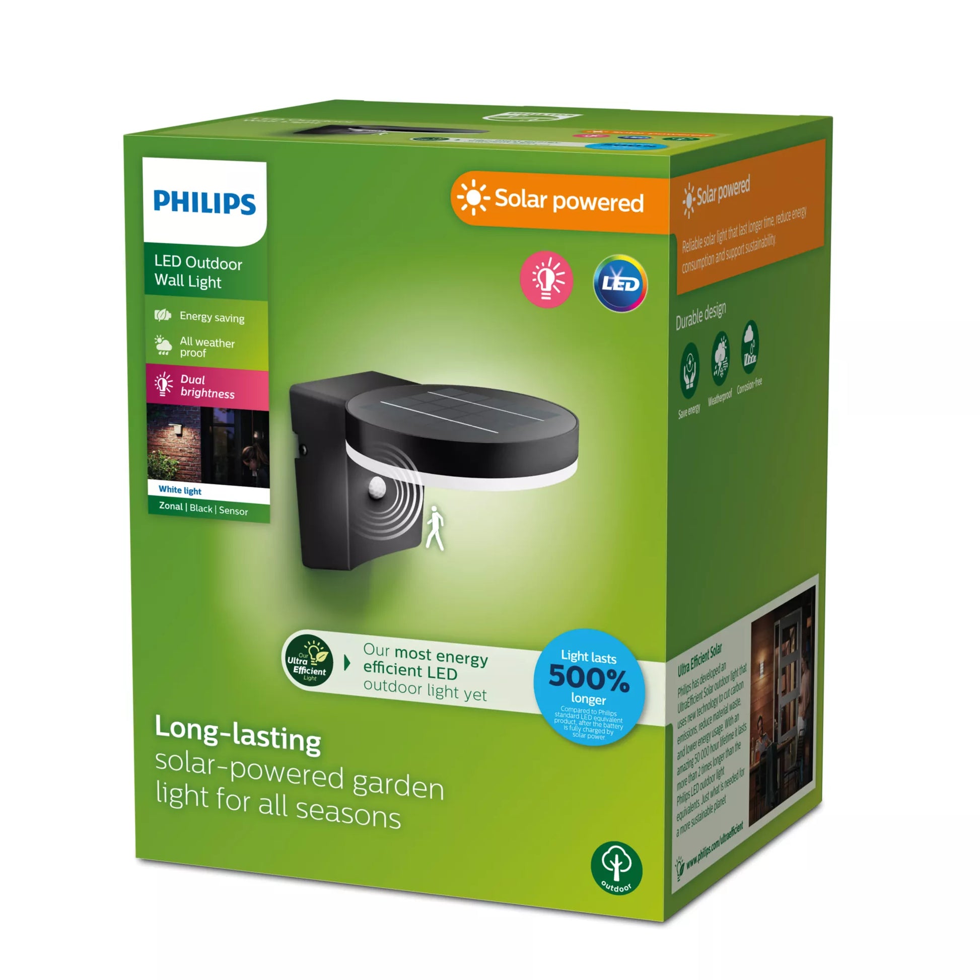 Philips by Signify Philips Aussenwandleuchte Zonal – 16×13,5 cm, 250 lm – 2700 K – IP44 – Solarbetrieb – mit Bewegungsmelder