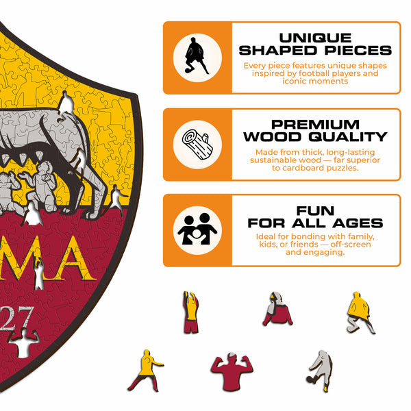Iconic Puzzles Puzzle AS Roma Logo – 150 Teile – 21 × 27 cm – ab 10 Jahren – Holz – Mehrfarbig