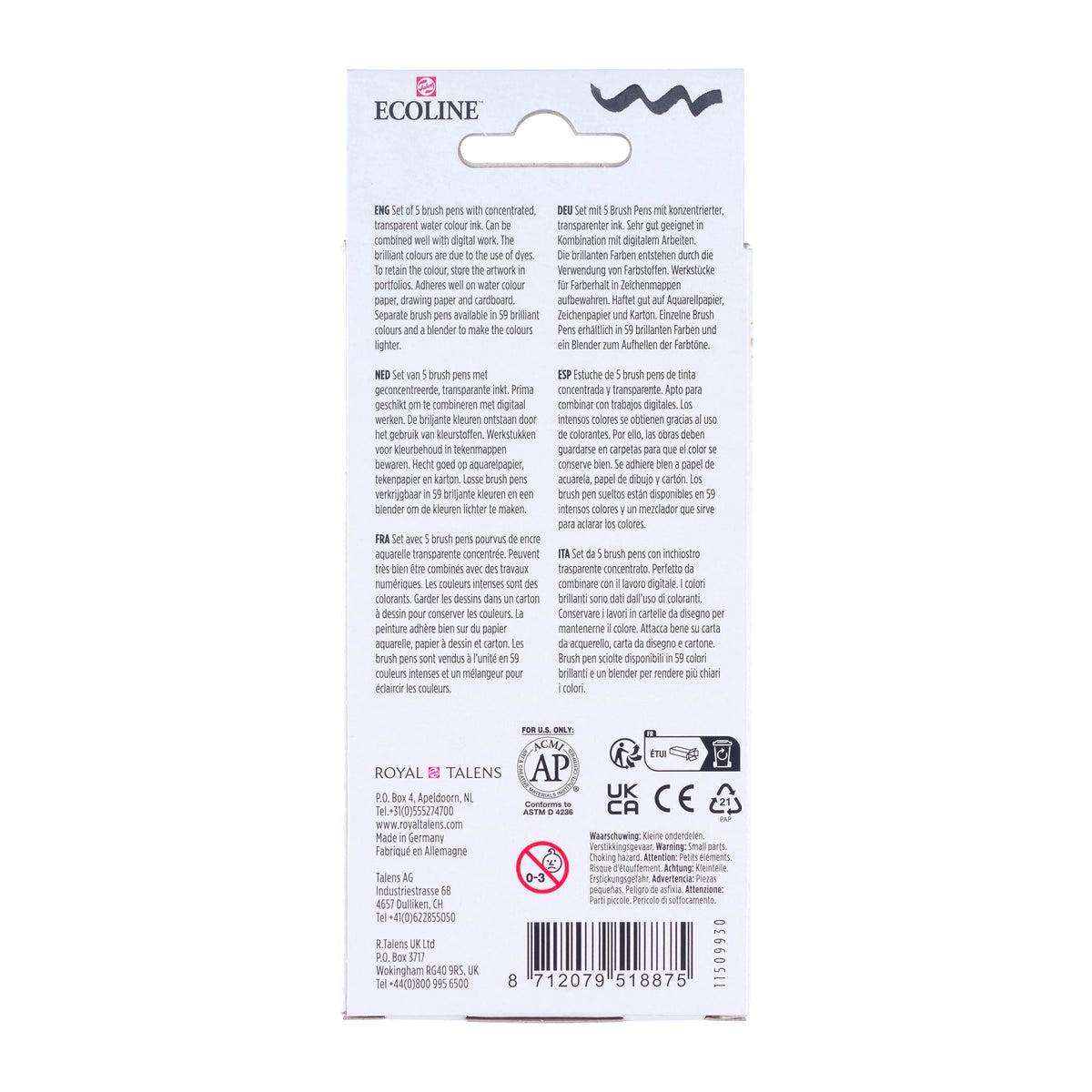 Talens Ecoline Brush Pen – Pinselspitze, wasserbasiert, 5 Farben