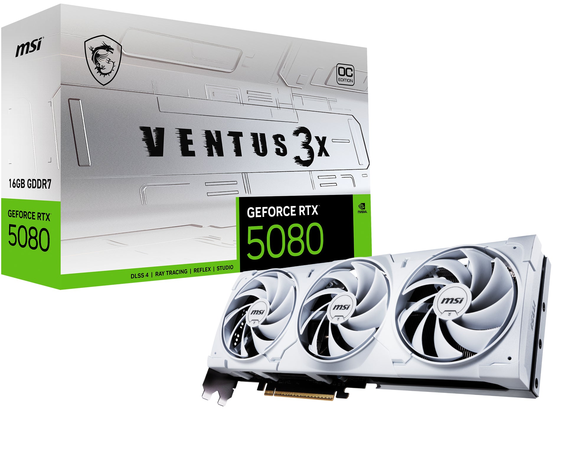 MSI GeForce RTX 5080 VENTUS 3X OC 16G – Grafikkarte, 16 GB GDDR7, 3×DP 2.1, PCIe x16 5.0, Weiss