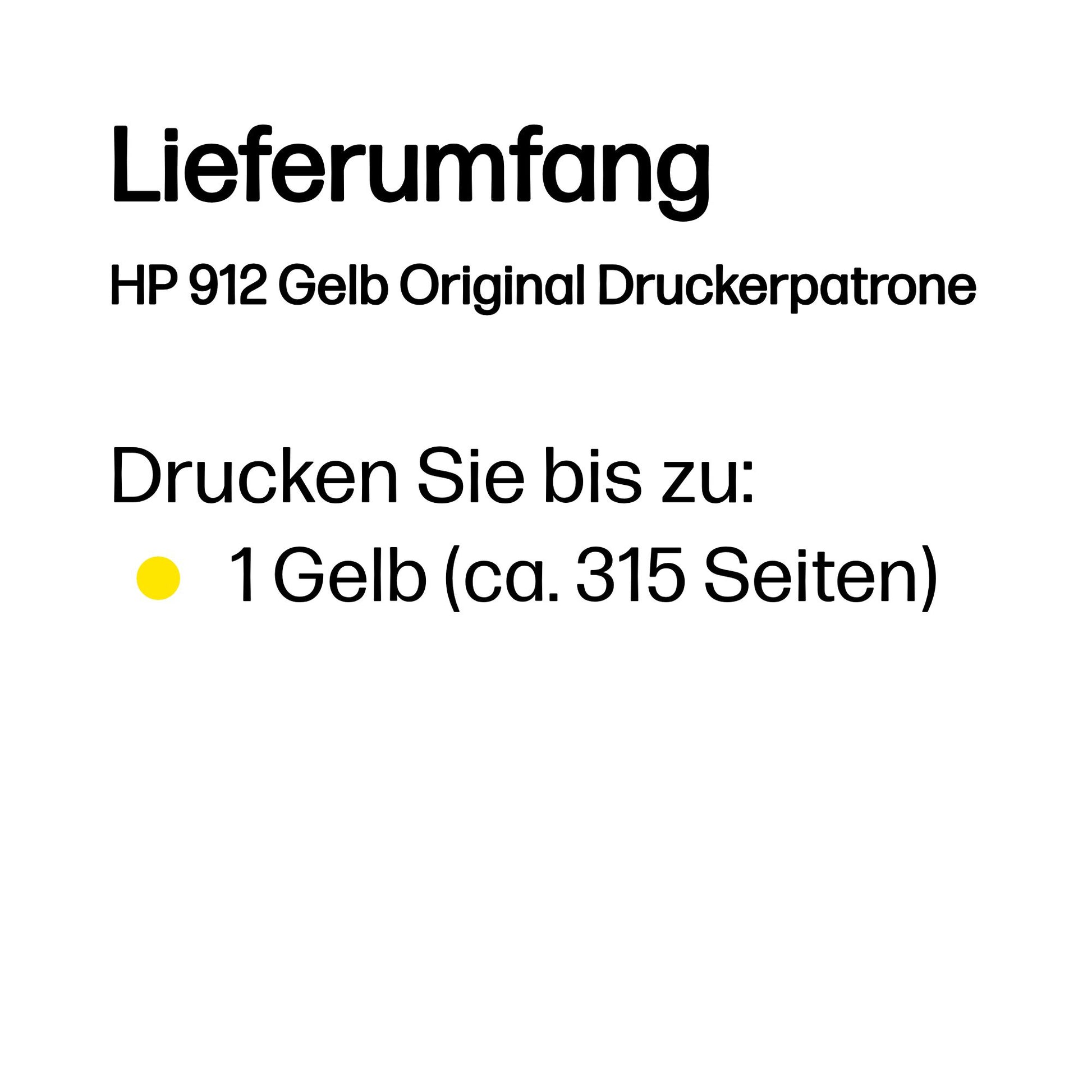 HP 912 Gelbe Tintenpatrone (Original) – 315 Seiten – für OfficeJet 8010e/8012…, OfficeJet Pro 8020e/8022…
