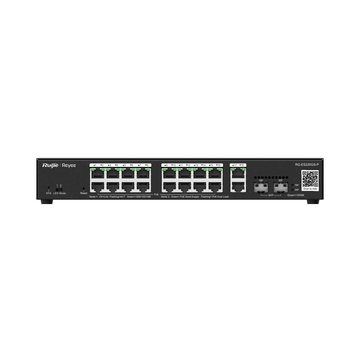 Ruijie Networks RG-ES220GS-P – Managed Switch – 18×GbE, 2×SFP, L2, PoE+ 250 W