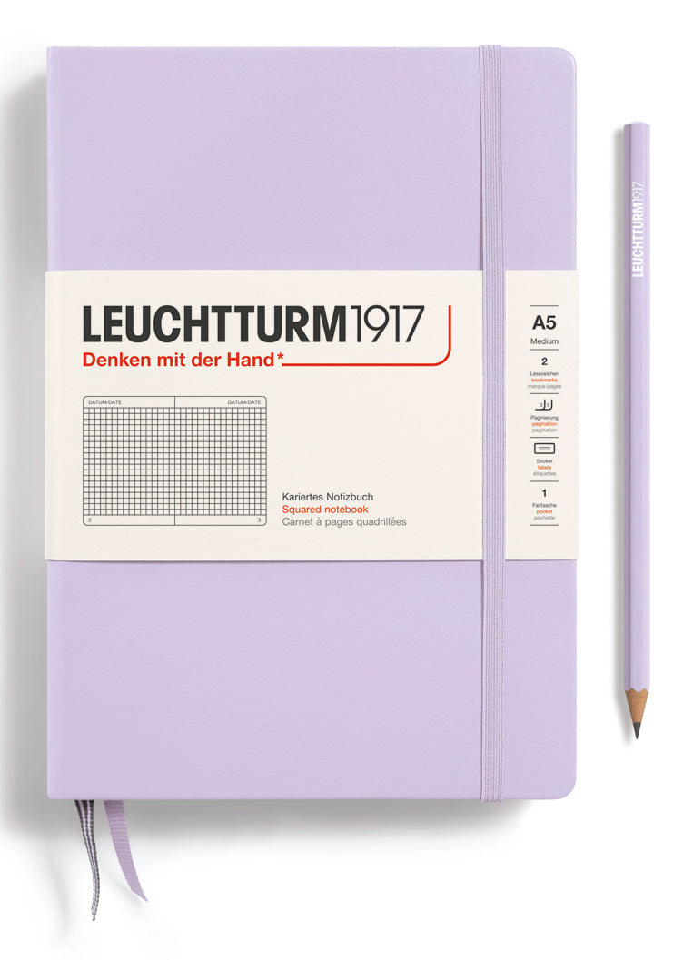Leuchtturm Notizbuch – A5 – 251 Seiten – 80 g/m² – Hardcover, Gummiband, Einstecktasche, Lila, FSC