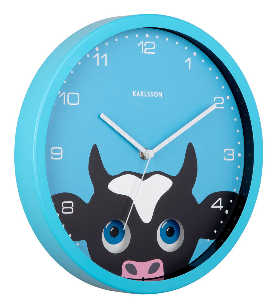 Karlsson Wanduhr Kuh, Blau, Metall