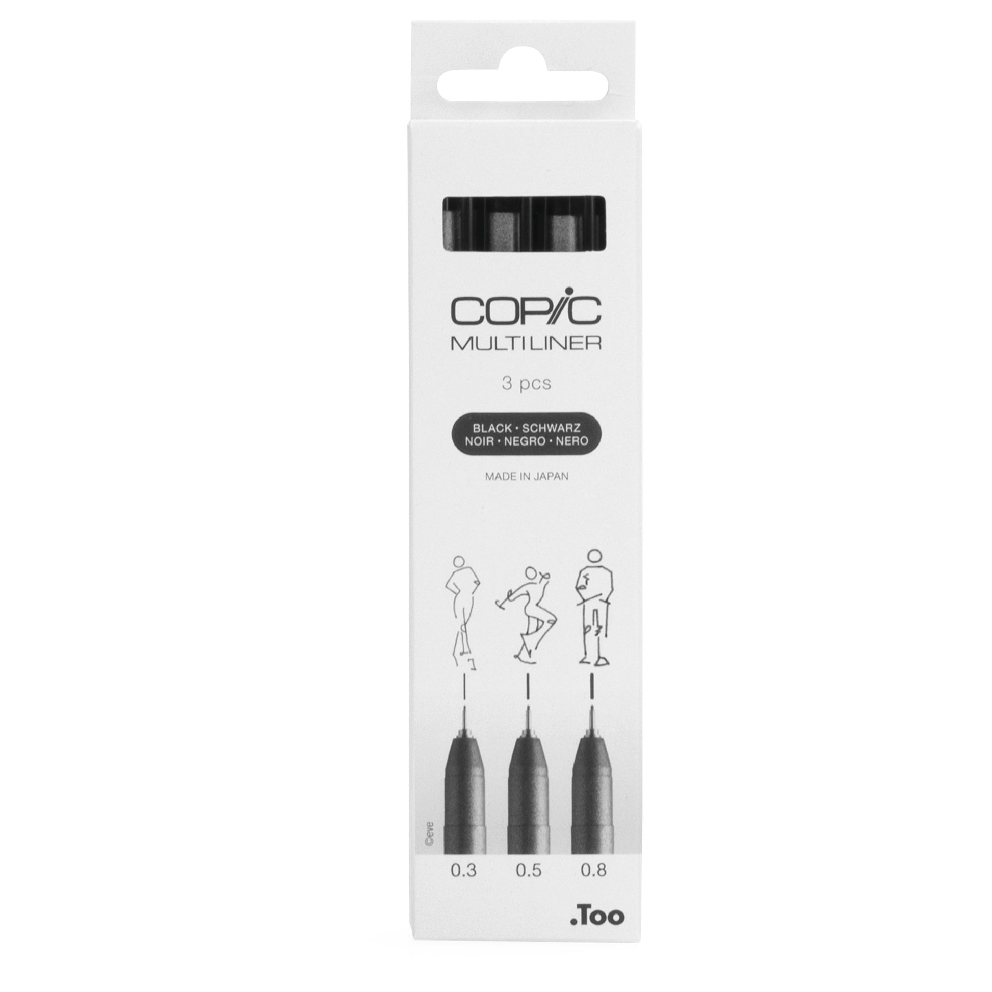 Copic Multiliner Fineliner Set – 3 Stk., 0,3–0,8 mm, schwarz, wasserfest