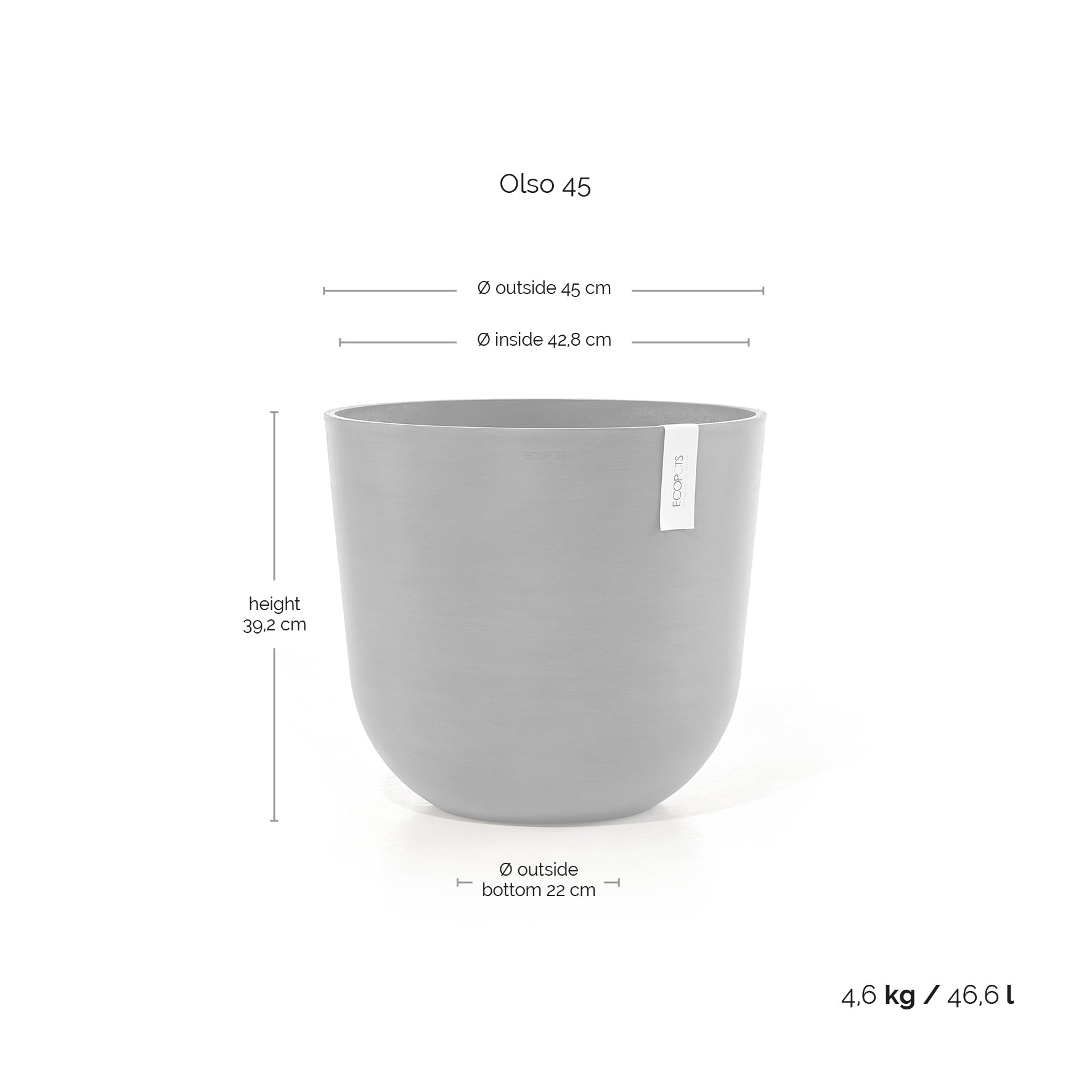 Ecopots Oslo Pflanzentopf – Ø 45 × 39,2 cm – Kunststoff, Taupe