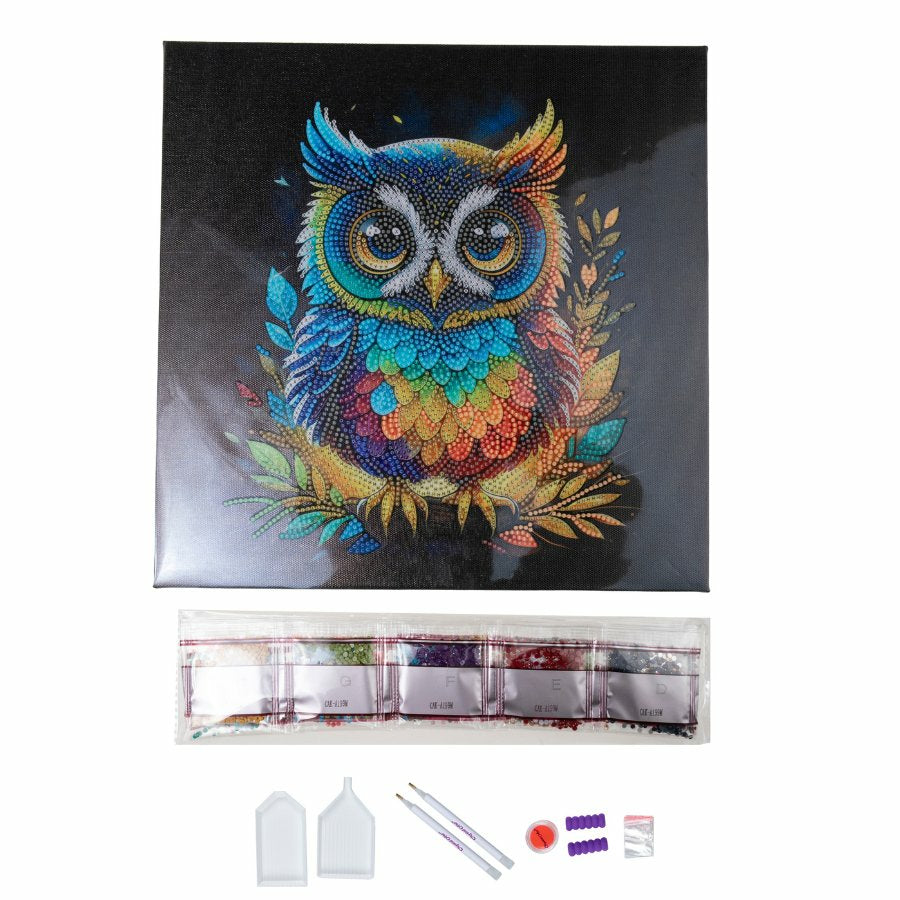 CRAFT Buddy Diamond-Painting-Set Eule – 30 × 30 cm – ab 8 Jahren