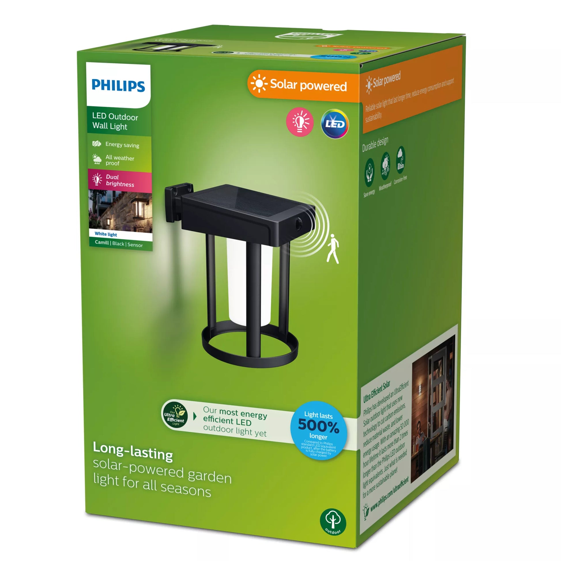 Philips by Signify Philips Aussenwandleuchte – IP44 – Solarbetrieb – Dämmerungs- und Bewegungsmelder – Schwarz – Kunststoff