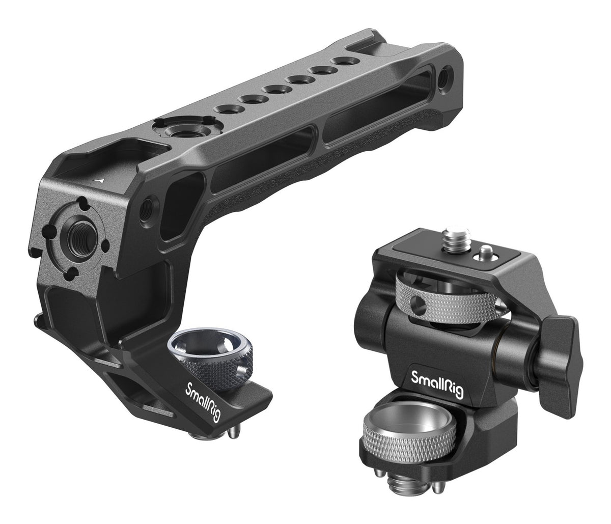 SmallRig 5323 Oberer Griff – mit Monitorhalterung, 1/4" & 3/8" Gewinde, Aluminium/Silikon – Schwarz