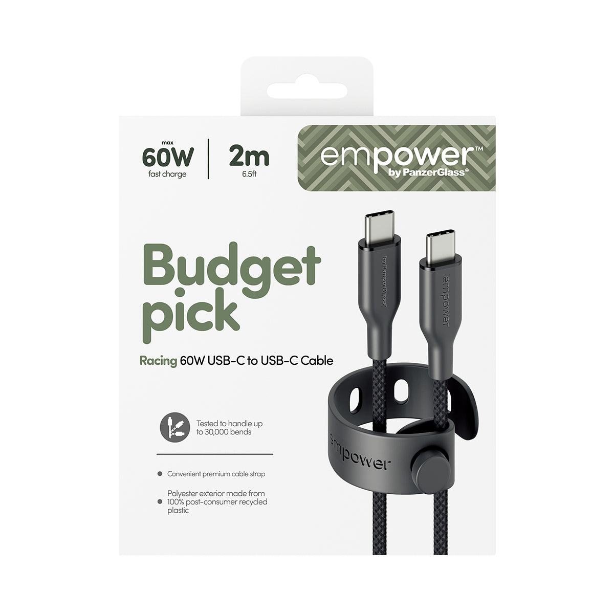 PanzerGlass USB-C auf USB-C Kabel – USB 2.0 (480 Mbit/s) – 2 m – PD 60 W – Schwarz
