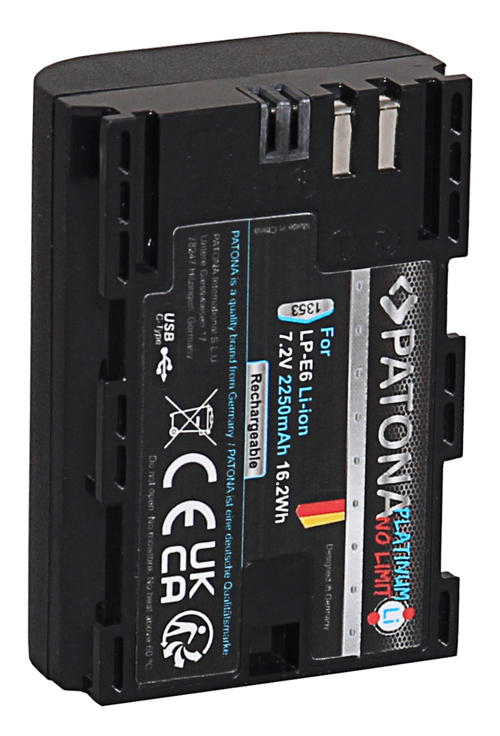 PATONA Platinum Akku LP-E6 – Lithium-Ion 2250 mAh, 7,2 V – für Canon EOS 70D, EOS 60D, EOS 60Da und andere