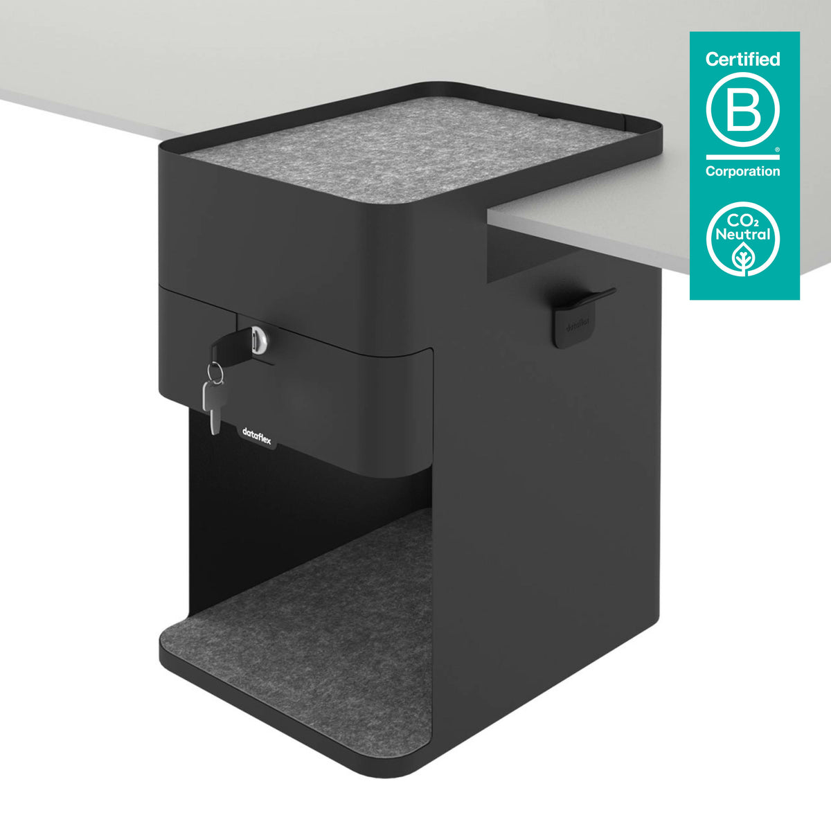 Dataflex Bento 503 – Untertisch-Schrank, 1 Schublade, abschliessbar, Stahl, 361 × 254 × 407 mm, Schwarz