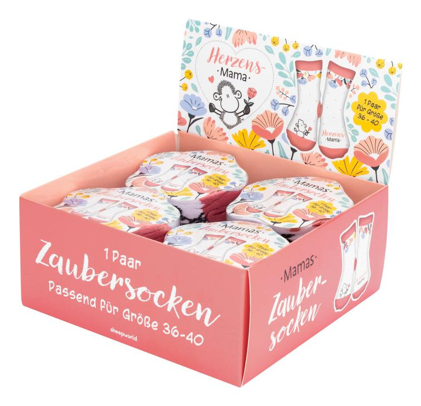 Sheepworld Zaubersocken Herzensmama – Grösse 36–40, Rosa/Weiss, 80% Baumwolle/15% Nylon/5% Elasthan
