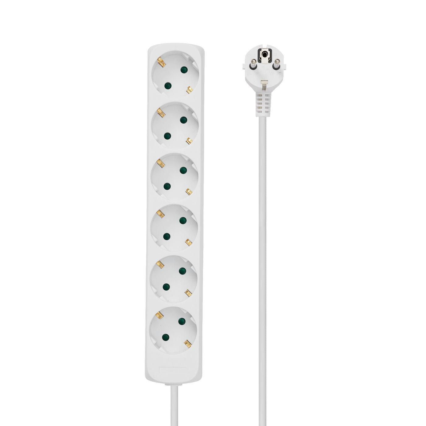 Microconnect Steckdosenleiste, 6× Schuko (Typ F), mit Kinderschutz, abgewinkelter Stecker, ohne Schalter, 3