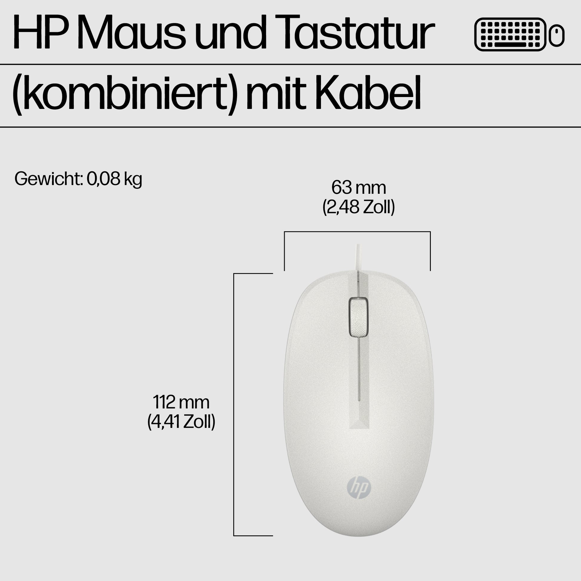 HP 225 G2 – Tastatur, kabelgebunden (USB-A), CH-Layout (DE-CH), Weiss