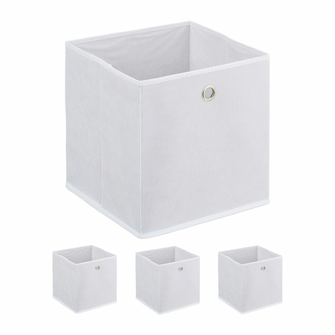 Relaxdays Aufbewahrungsbox – Karton – Weiss – mit Katzenmotiv – 300 × 300 × 300 mm – 4-teiliges Set