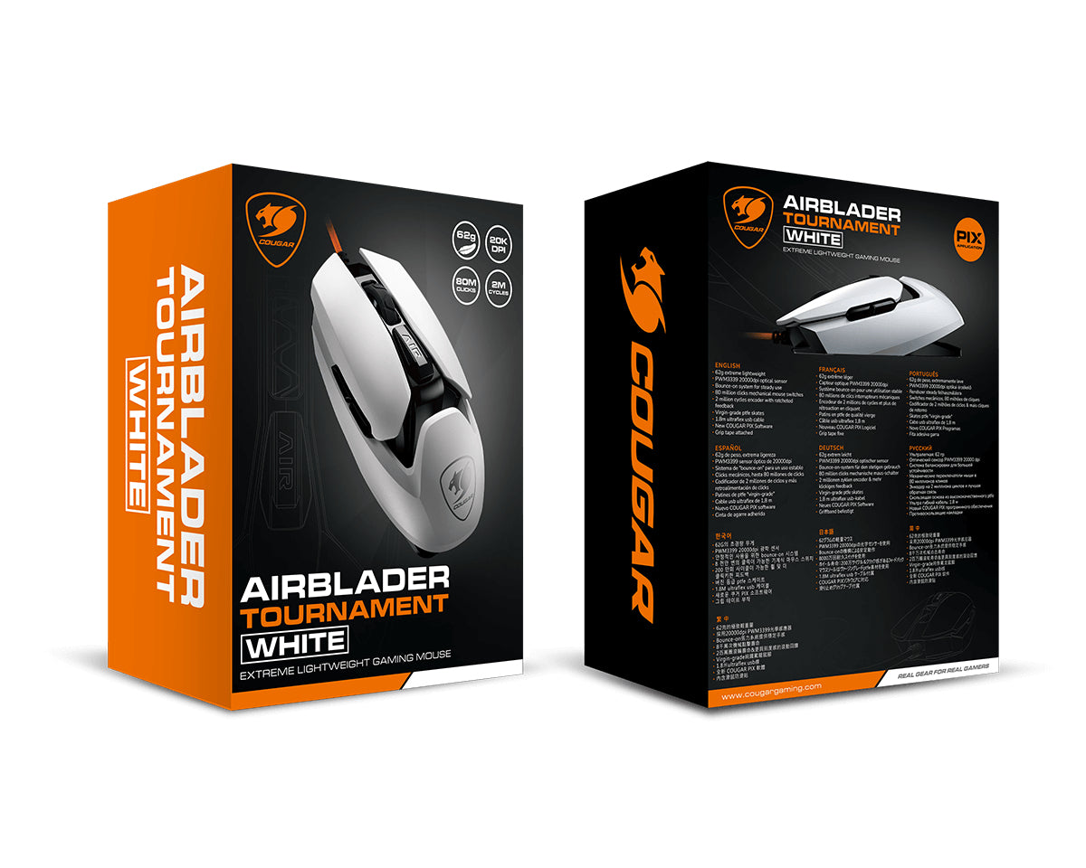 COUGAR Gaming AirBlader Tournament – Gaming-Maus – Kabelgebunden (USB‑A), 20000 DPI, Rechts, Weiss