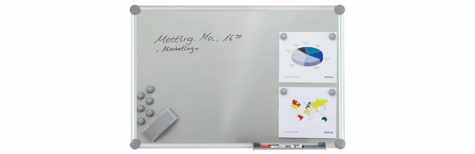 Maul – Whiteboard – 180 × 90 cm, lackierter Stahl, magnetisch, Aluminiumrahmen, inkl. 2 Marker, 20 Magnete
