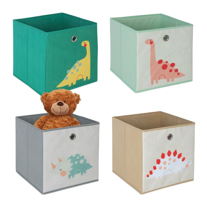 Relaxdays Aufbewahrungsbox (ohne Deckel) – Grau/Grün/Beige – 4-teiliges Set – 300 × 300 × 300 mm