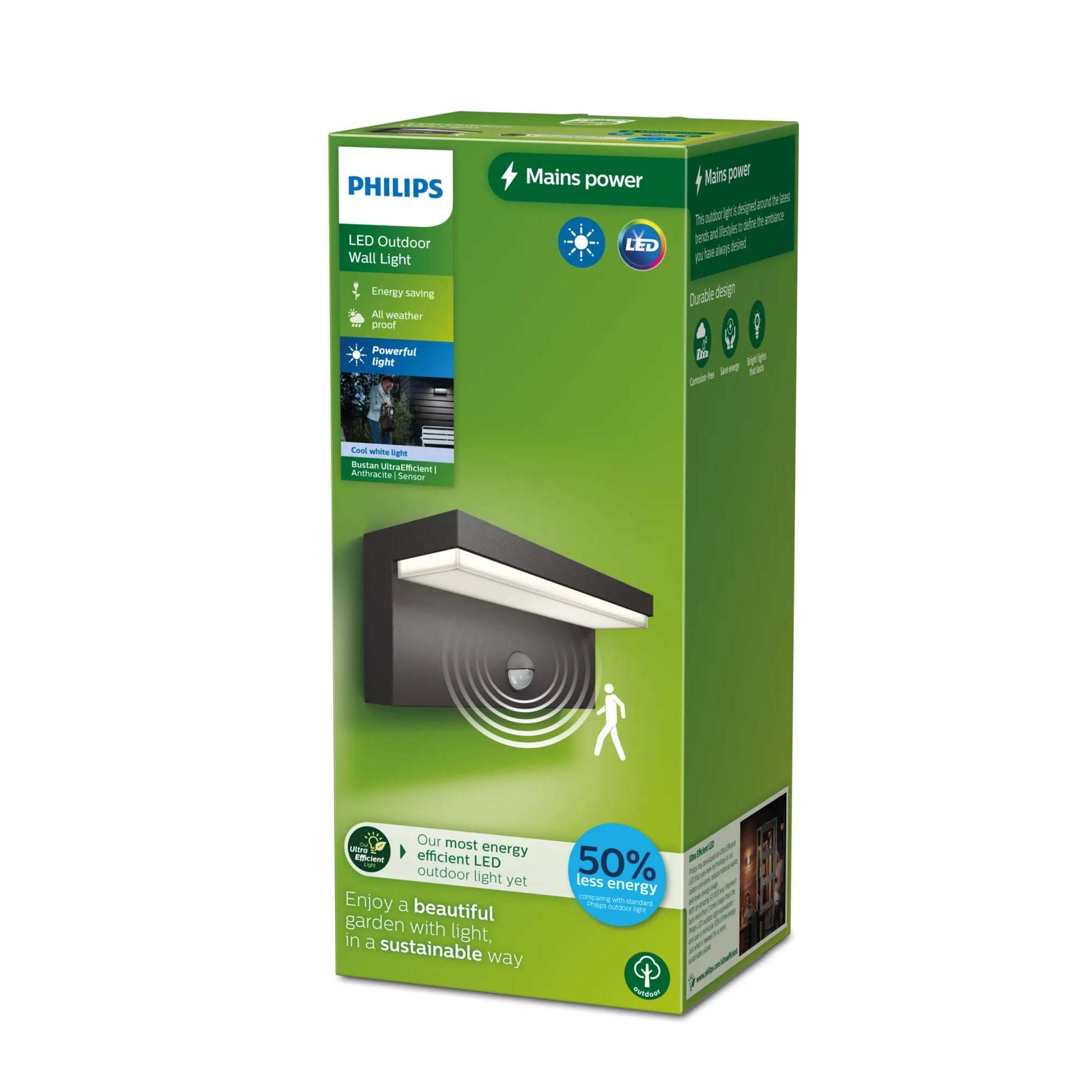 Philips by Signify Philips Aussenwandleuchte – 4000 K – IP44 – Netzbetrieb – mit Bewegungsmelder – Anthrazit – Aluminium