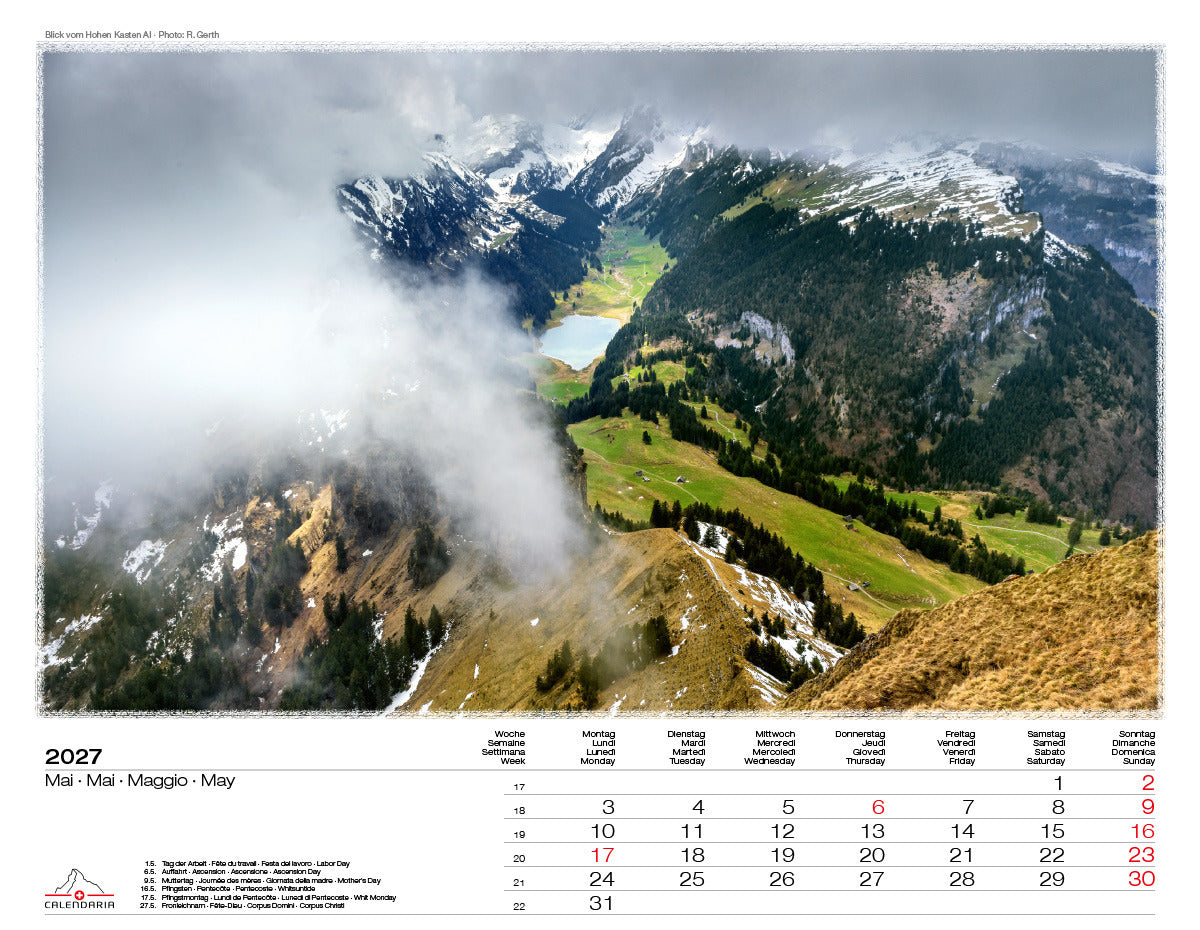 Calendaria Swiss Nature – Bildkalender 2027 – 31 × 40 cm