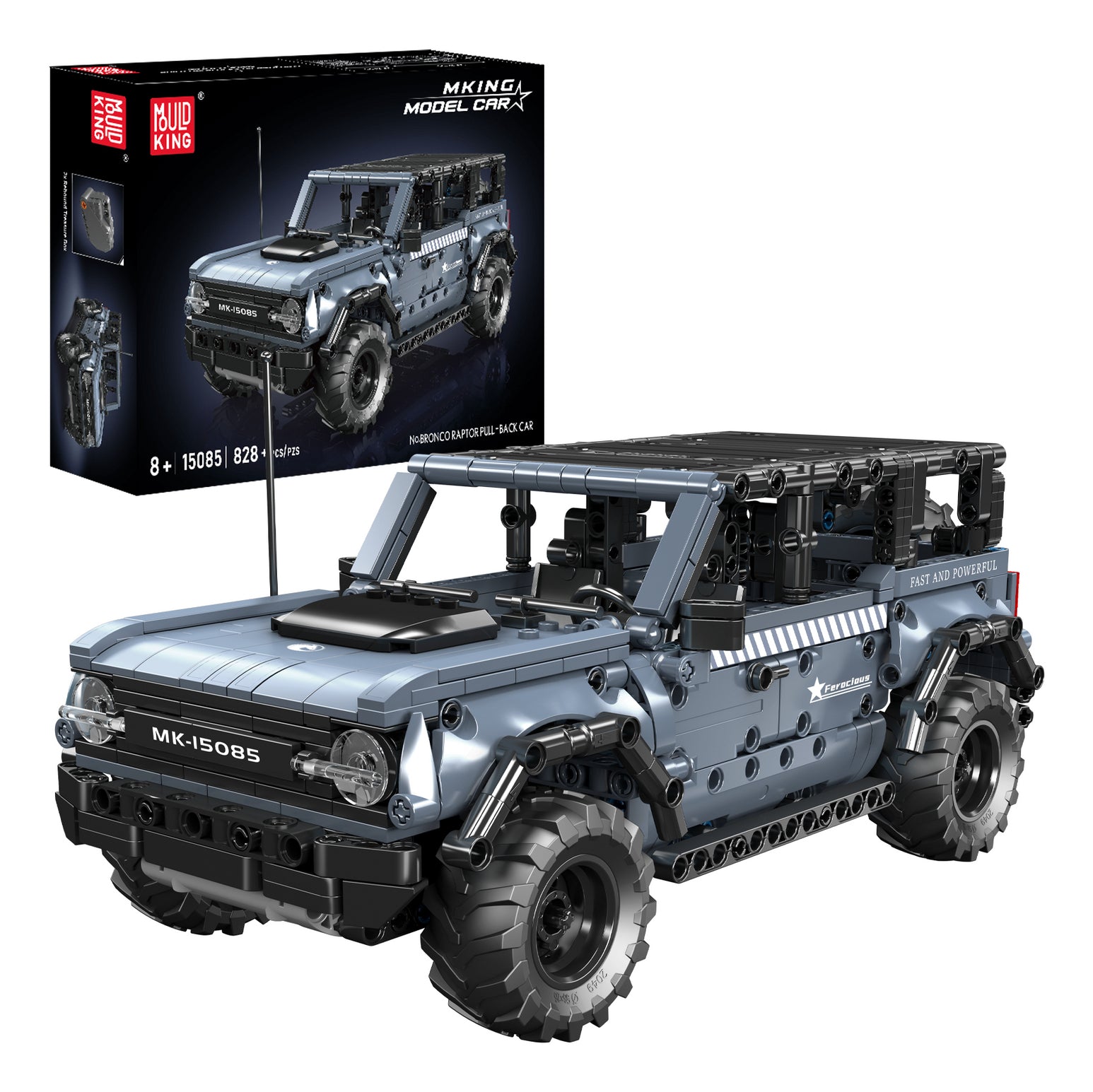 Mould King Bronco Raptor Bausatz – 828-teilig, Pull-Back – ab 8 J. – ABS, schwarz/wolkenblau