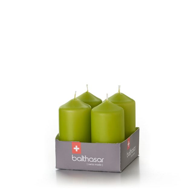 Balthasar Zylinderkerze – Ø 4 × 8 cm – Paraffin, lindengrün – 4er Set