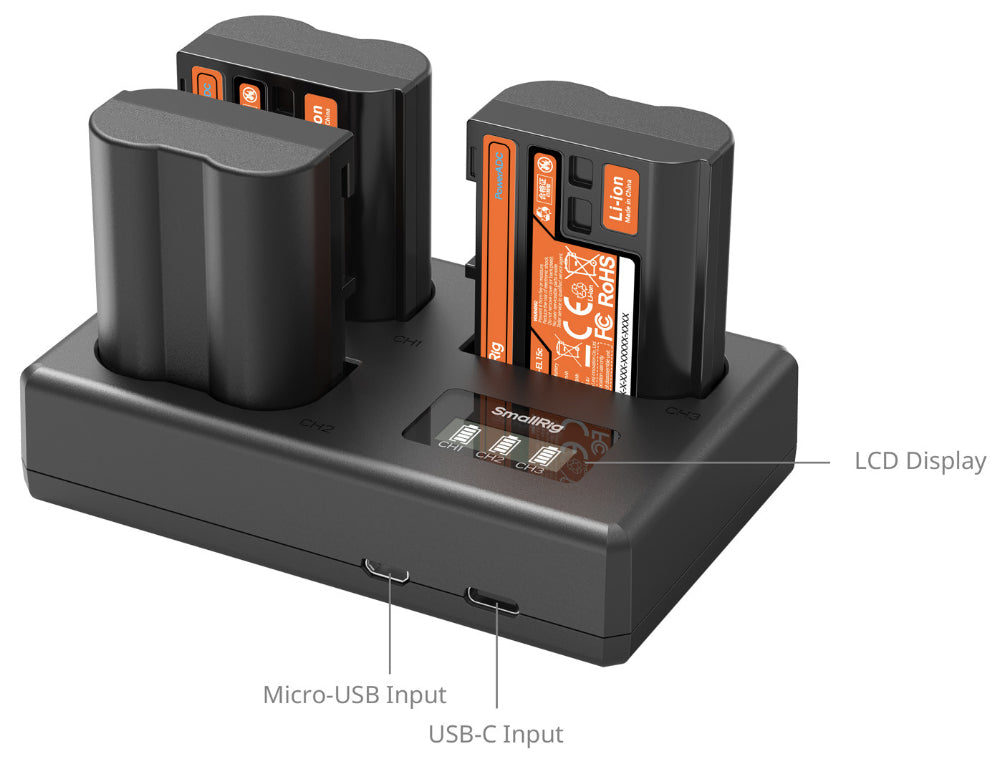 SmallRig 6018 Akkulader – für Nikon EN-EL15c – 3-fach, USB – Display