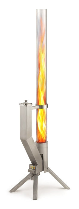 Gardenflare Feuerrohr – Ø 8 × 130 cm – Edelstahl & Borosilikatglas, Silber