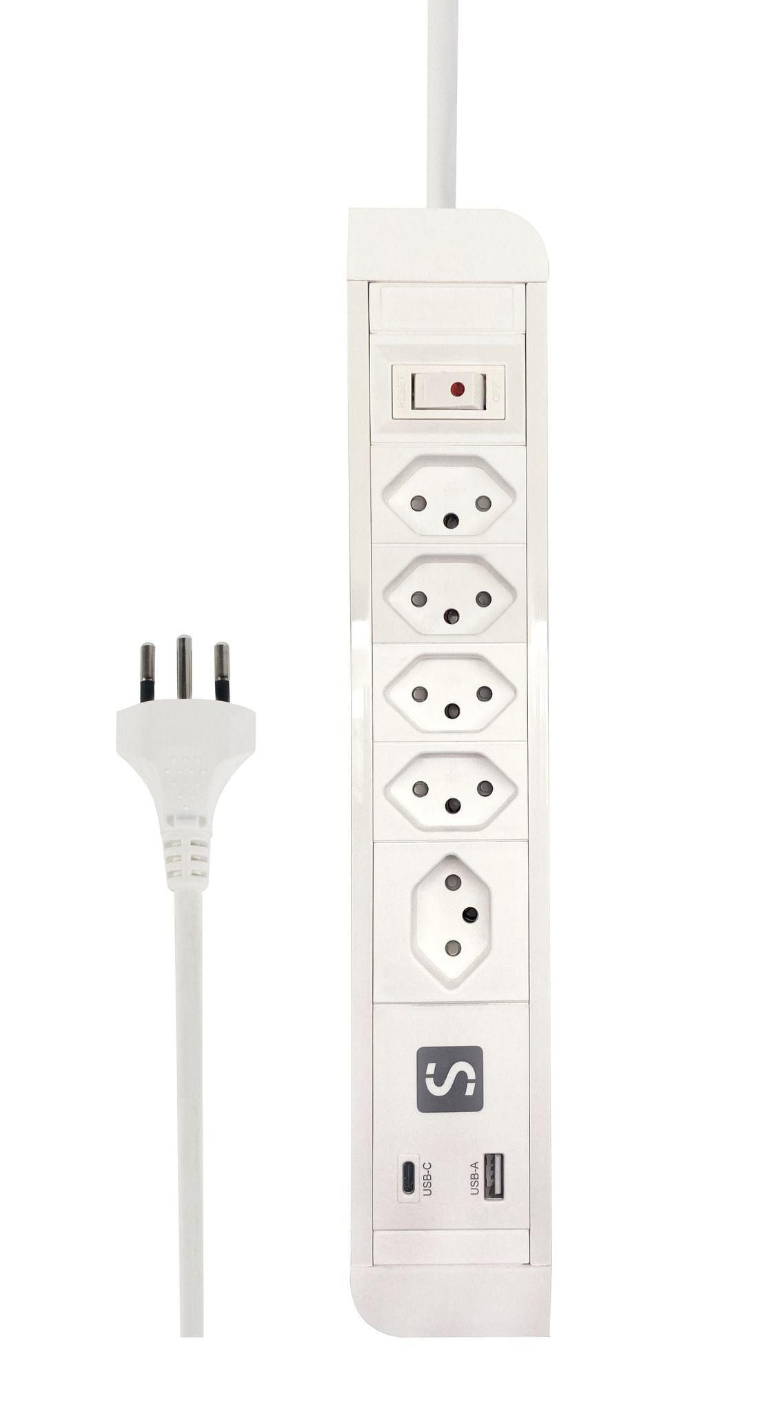 M. Schönenberger Schönenberger Plus Steckdosenleiste, 5×T13, 1×USB‑A + 1×USB‑C PD 20 W, mit Schalter, 1,5 m – weiss