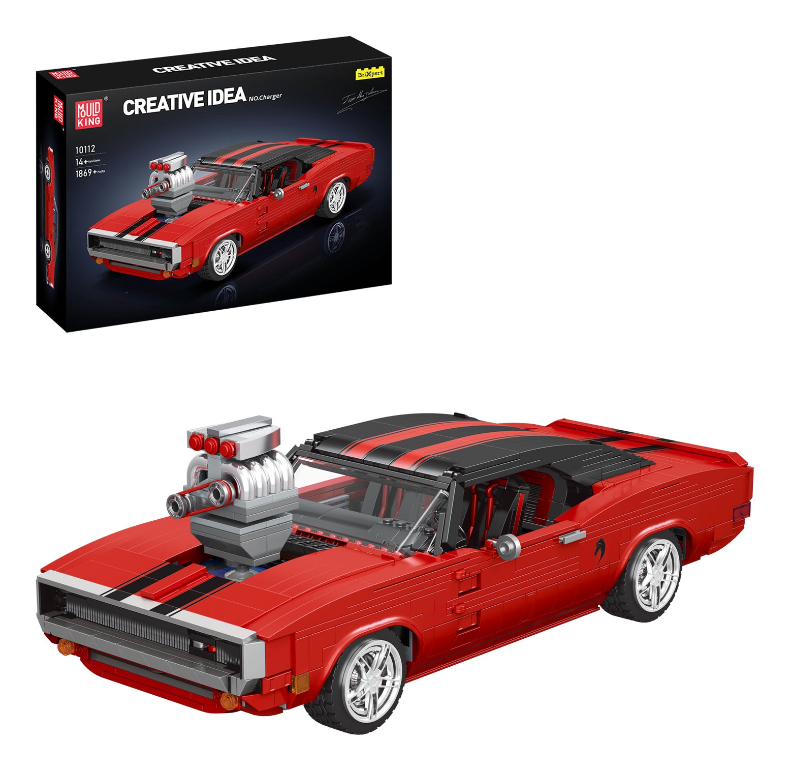 Mould King Muscle Car Charger Bausatz – 1:12, 1886 Teile – 15,6×9,5×37,7 cm – ab 14 J. – Kunststoff