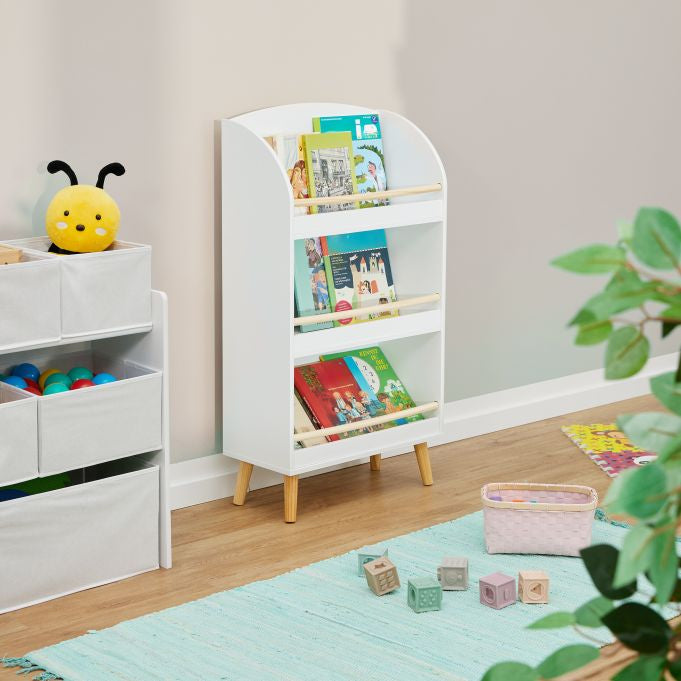 Relaxdays Bücherregal – 3 Böden – 50 × 24 × 95,5 cm – 15 kg – weiss/hellbraun – Faserplatte/Holz