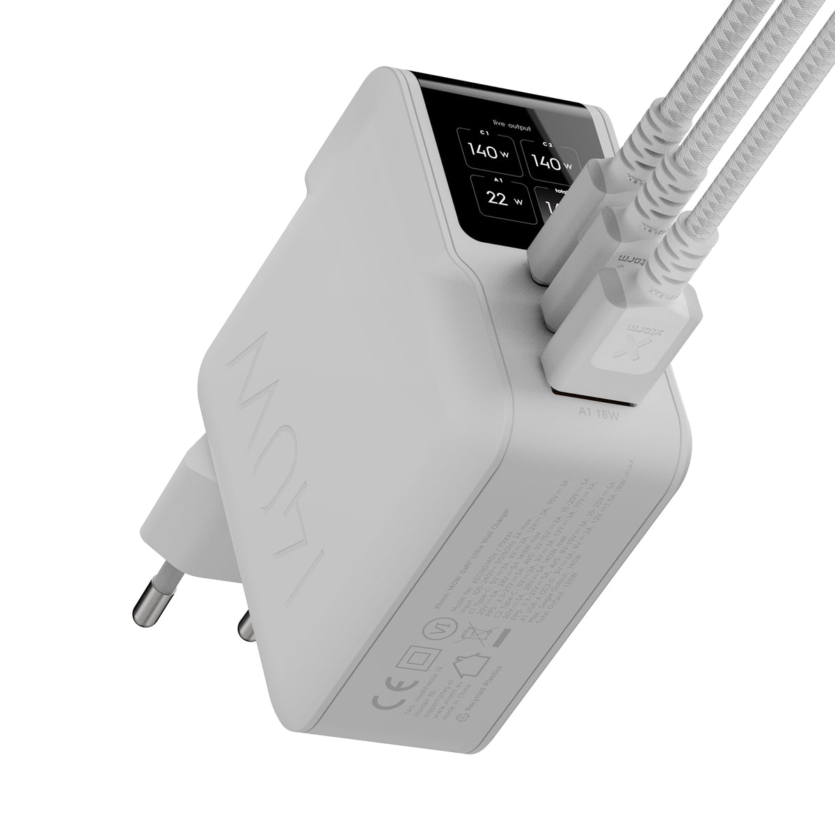 Xtorm NextGen XECNG1400 USB-Ladegerät 140 W – USB-C×2, USB-A×1 – PD, QC 3.0, GaN – Weiss
