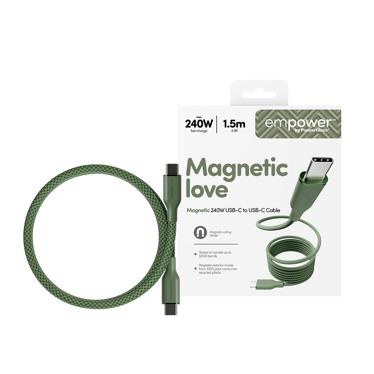 PanzerGlass USB-C auf USB-C Kabel – USB 2.0 (480 Mbit/s) – 1,5 m – PD 240 W – für MacBook, iPhone und mehr