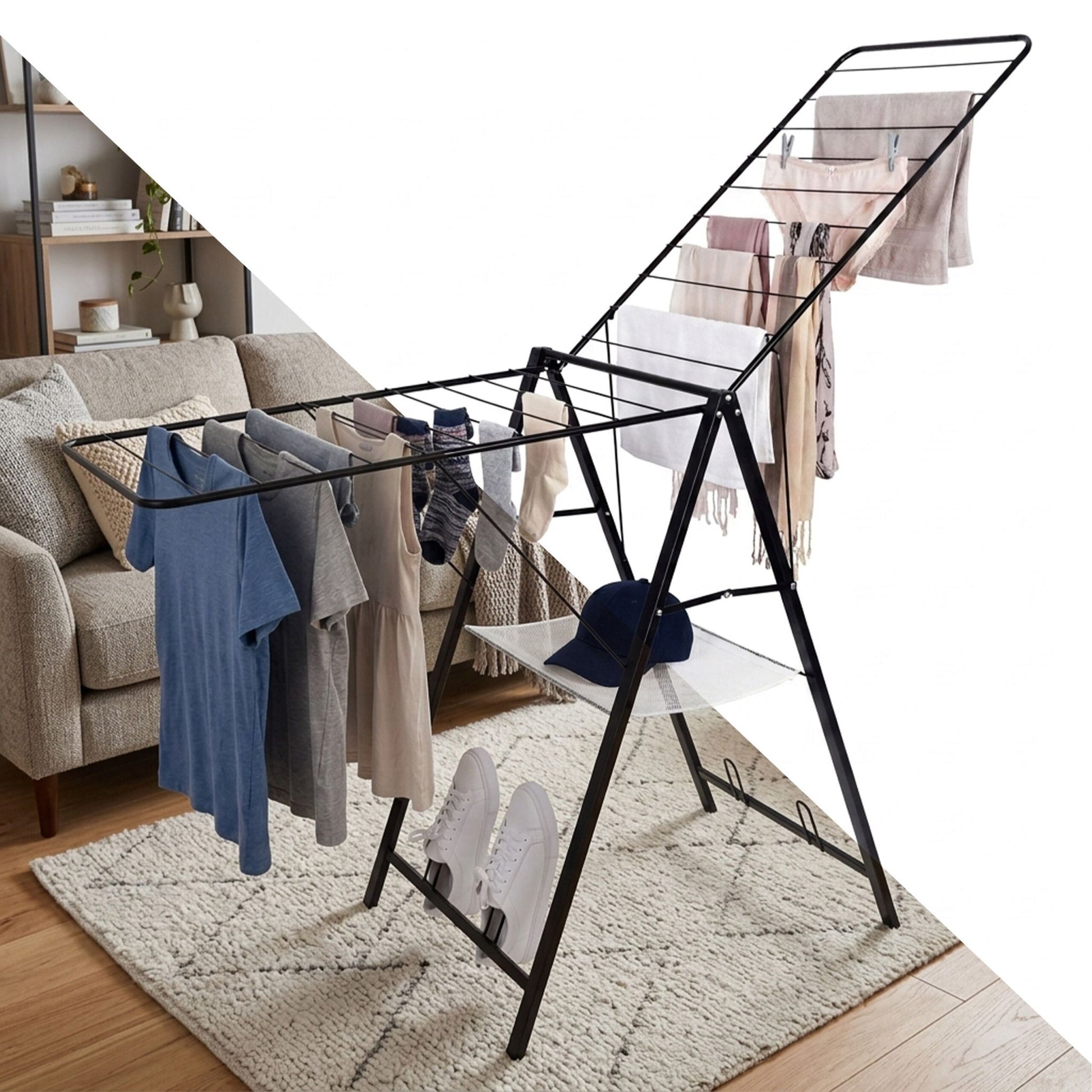 Relaxdays Wäscheständer – faltbar, 12 kg Tragkraft – Stahl/Kunststoff – schwarz – 1710 × 1045 × 580 mm