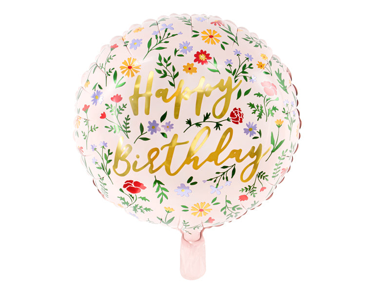 PartyDeco Folienballon Happy Birthday – Hellrosa – Ø 45 cm – Folie – 1 Stk