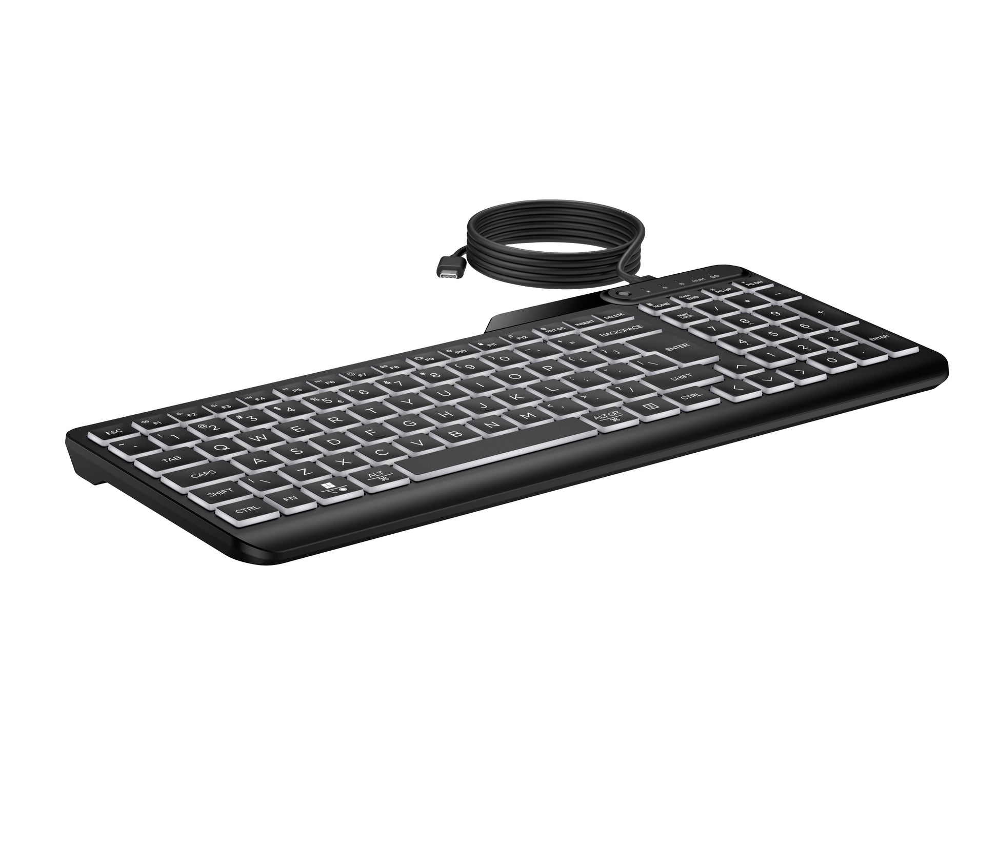 HP 405 Multi-Device Hintergrundbeleuchtete Tastatur – Kabelgebunden (USB-A) – Beleuchtet (Weiss) – Schwarz