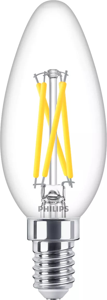 Philips by Signify Philips Leuchtmittel E14 B35 – Warmweiss 2200–2700 K, 340 lm, 2,5 W – 1 Stk. – Transparent, Glas