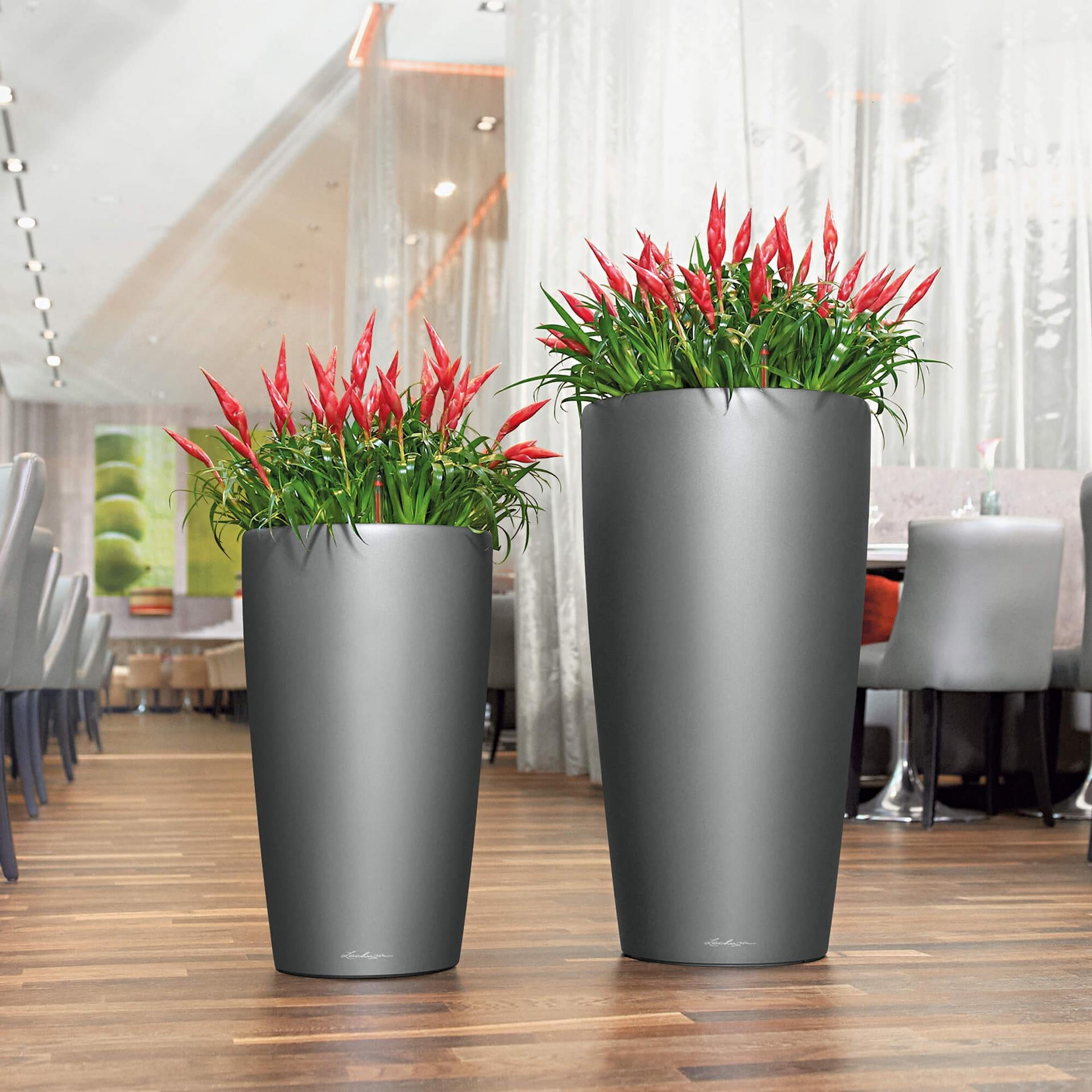 LECHUZA RONDO Premium 40 Pflanzgefäss – Ø 40 × 75 cm, 22 l, mit automatischer Bewässerung – Kunststoff, Grau