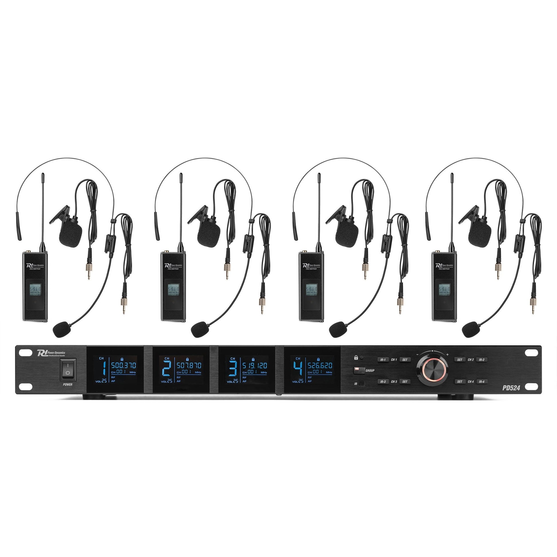 Power Dynamics PD524B Streaming-/Mikrofon-Kit 4er-Set – 6,3 mm Klinke, Kabellos (500–530 MHz), Niere