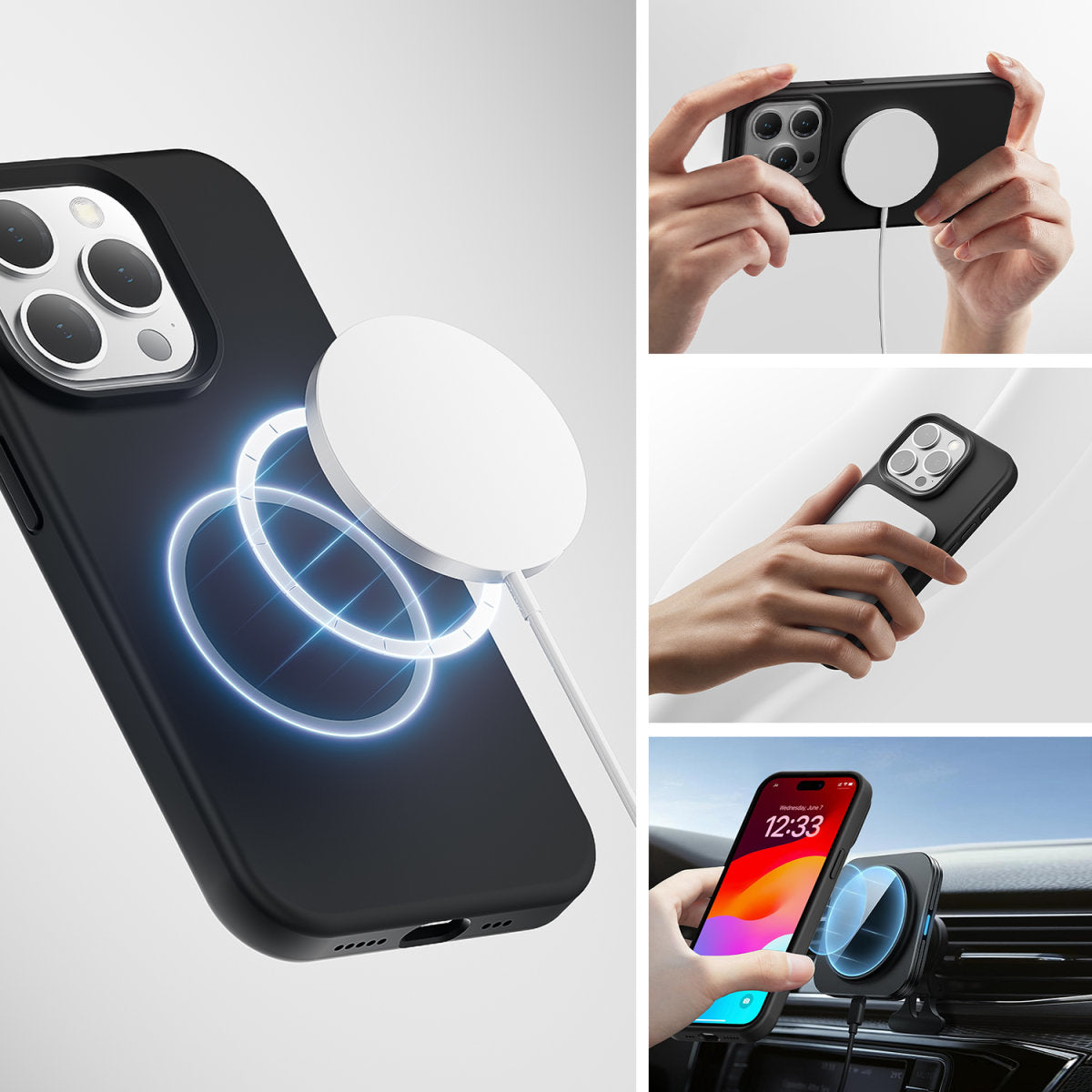 4smarts Silicone Cupertino Ultimag Backcover – für Apple iPhone 15 Plus, MagSafe, Mikrofaser+Silikon, Schwarz