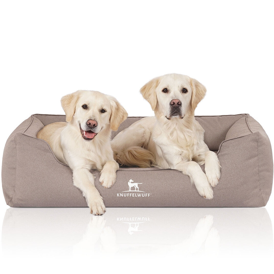Knuffelwuff Hundebett – 75 × 105 cm, Velour, Schaumstoff, Abnehmbarer Bezug, Waschbar bei 30 °C, Grau/Beige