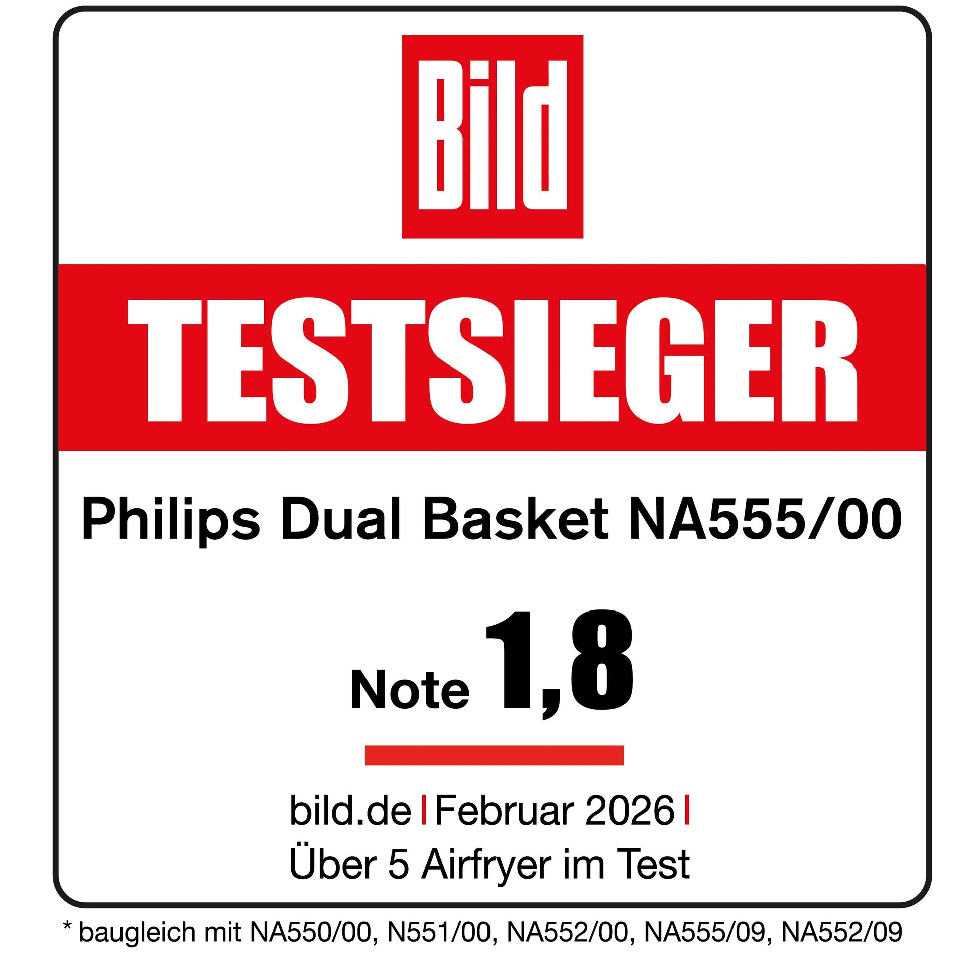 Philips Heissluftfritteuse NA555/00 – 9 l, Doppelkorb & Rapid Air, 2750 W – silber