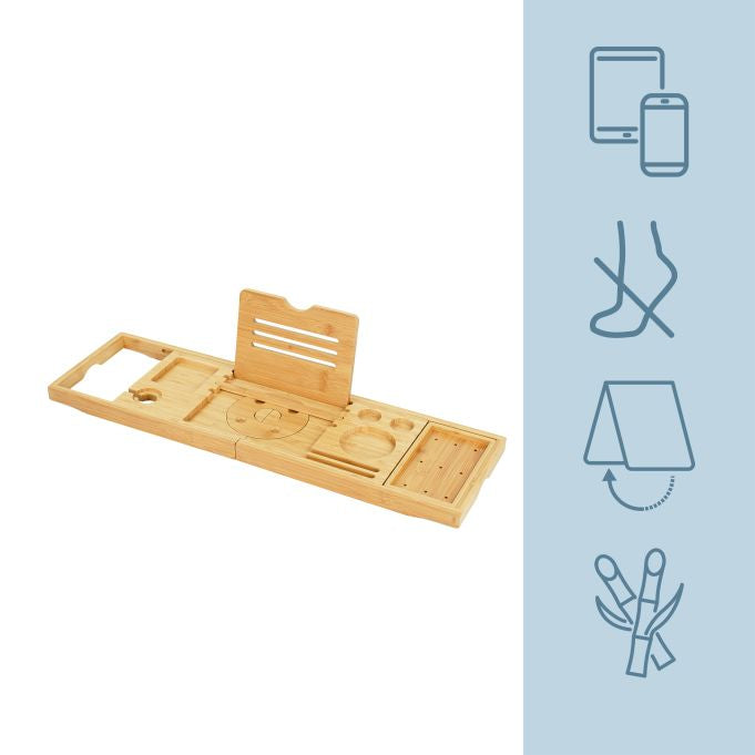 Relaxdays Badewannenablage – 105×22×3,5 cm, Bambus (100%), freistehend, Hellbraun