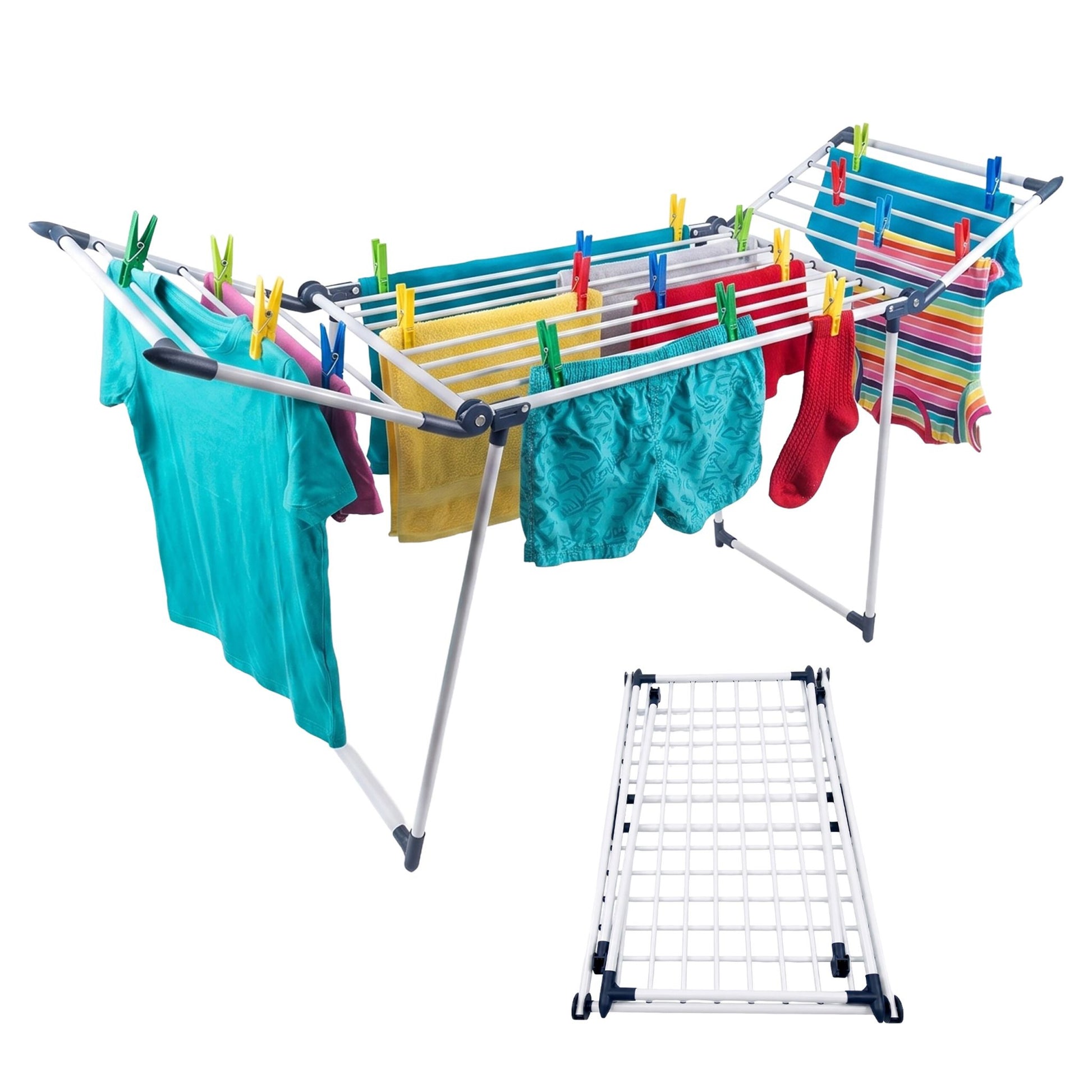 Relaxdays Wäscheständer – faltbar – Stahl/Kunststoff – blau/weiss – 1740 × 1030 × 570 mm