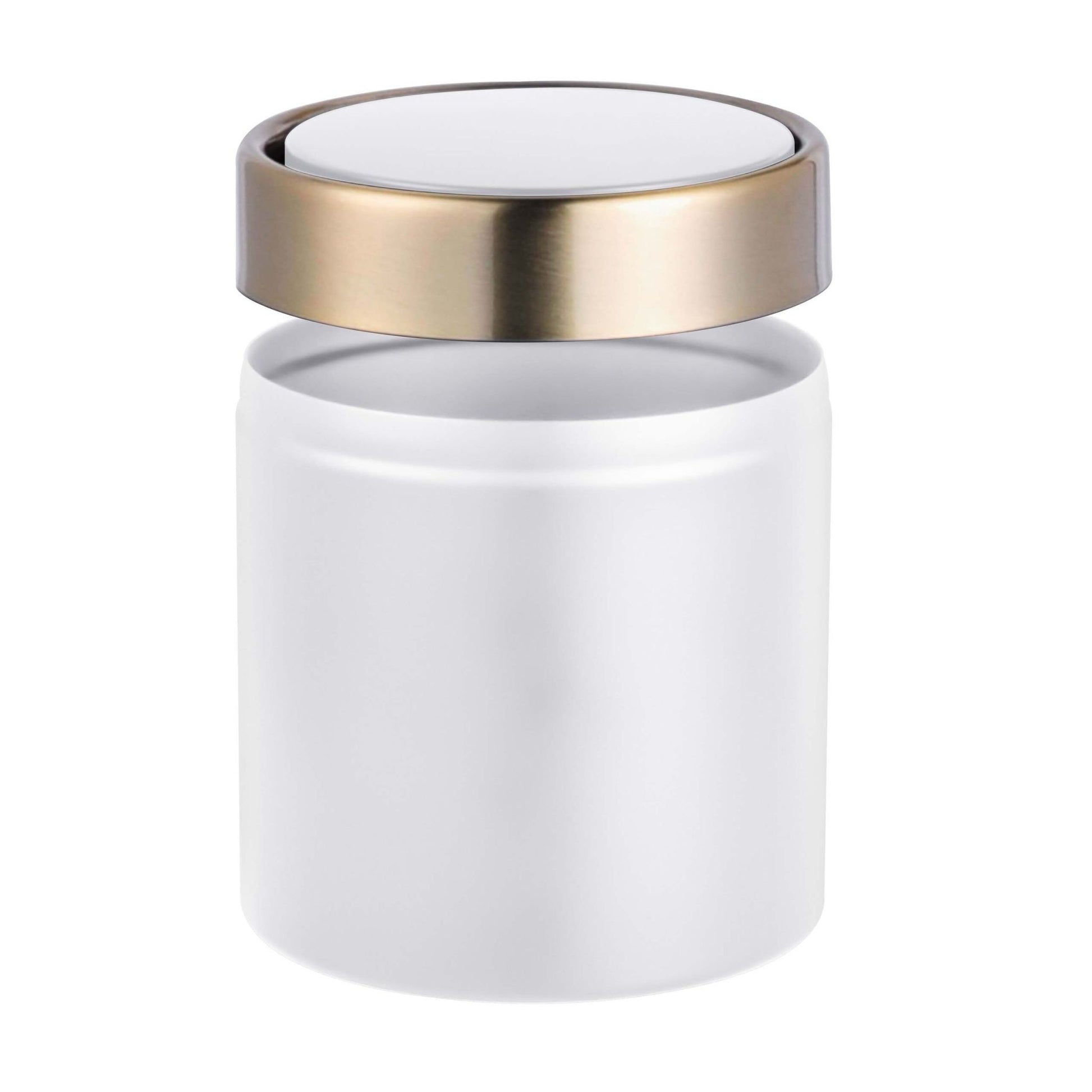 Relaxdays Tischabfalleimer Mini – 1,5 l – Edelstahl, rund – Weiss/Gold – Anti-Fingerprint